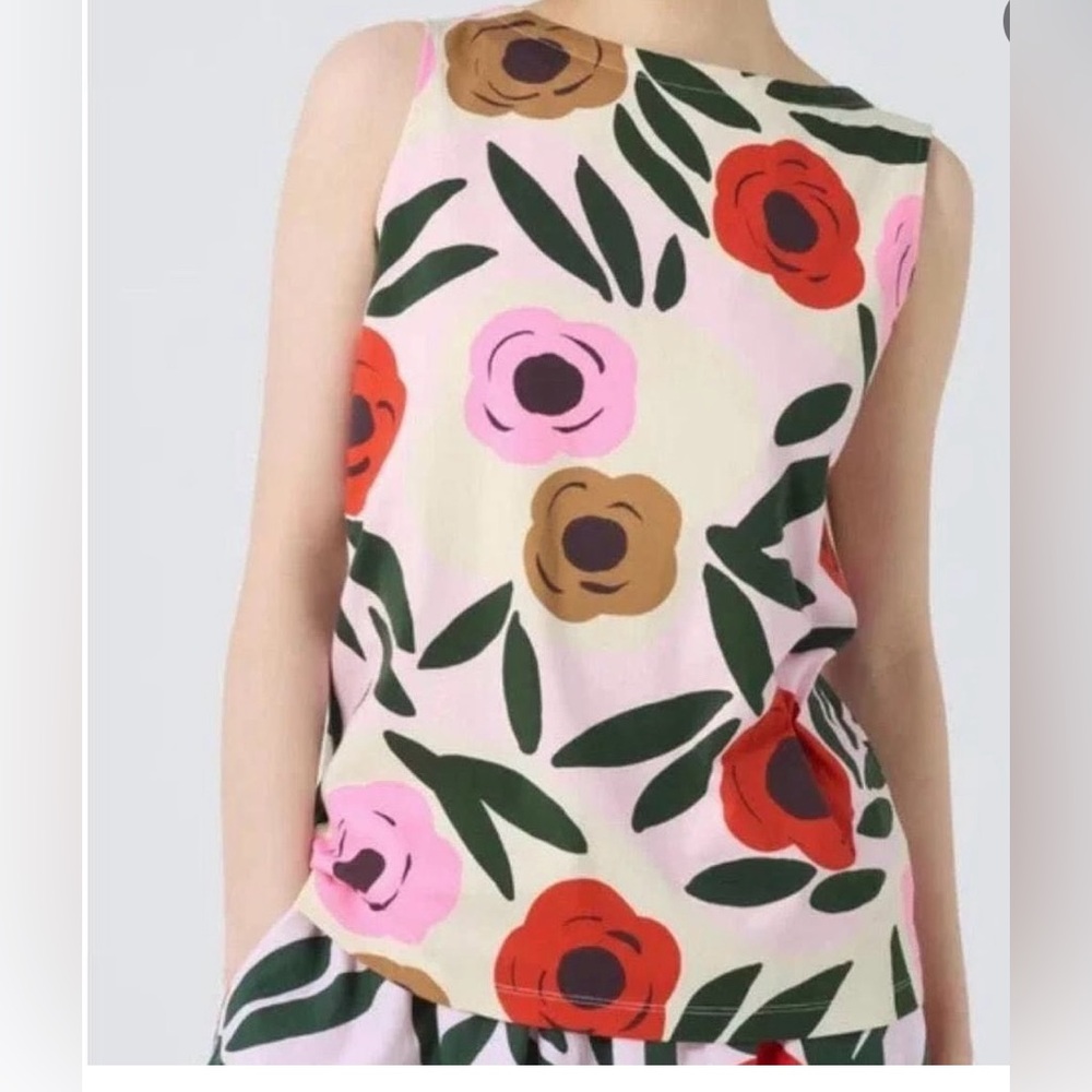 Marimekko UNIQLO Floral Boatneck Sleeveless Shirt Cream, Pink Green Size Large